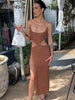 Abdieso Backless Cut Out Midi Bodycon Dress Sexy for Women Brown 2023 Summer Bandage Sleeveless Party Dresses Beach Club