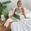 Abdieso Green Knitted Bodycon Dress Sexy Women 2022 Backless Halter Split Midi Dress Party Club Outfit