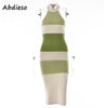 Abdieso Green Knitted Bodycon Dress Sexy Women 2022 Backless Halter Split Midi Dress Party Club Outfit