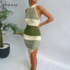 Abdieso Green Knitted Bodycon Dress Sexy Women 2022 Backless Halter Split Midi Dress Party Club Outfit