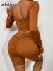 Abdieso Spring Sport Casual Shorts Sets Women Tracksuits Solid 2023 Elastic Long Sleeve Tops And Biker Shorts Two Piece Set Sexy