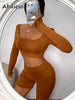 Abdieso Spring Sport Casual Shorts Sets Women Tracksuits Solid 2023 Elastic Long Sleeve Tops And Biker Shorts Two Piece Set Sexy