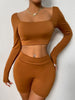 Abdieso Spring Sport Casual Shorts Sets Women Tracksuits Solid 2023 Elastic Long Sleeve Tops And Biker Shorts Two Piece Set Sexy