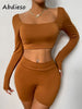 Abdieso Spring Sport Casual Shorts Sets Women Tracksuits Solid 2023 Elastic Long Sleeve Tops And Biker Shorts Two Piece Set Sexy