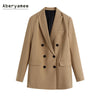 Aberyamee Chic Blazer Woman Triple Breasted Slim Brown Jacket High Street Casual Lady Outwear Spring Clothes 2023