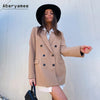 Aberyamee Chic Blazer Woman Triple Breasted Slim Brown Jacket High Street Casual Lady Outwear Spring Clothes 2023