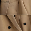 Aberyamee Chic Blazer Woman Triple Breasted Slim Brown Jacket High Street Casual Lady Outwear Spring Clothes 2023