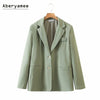 Aberyamee Women's Overshirt Oversized Blazer Long Sleeve Notched Jackets Autumn Pockets Ladies Outwear Green Clothes Female New