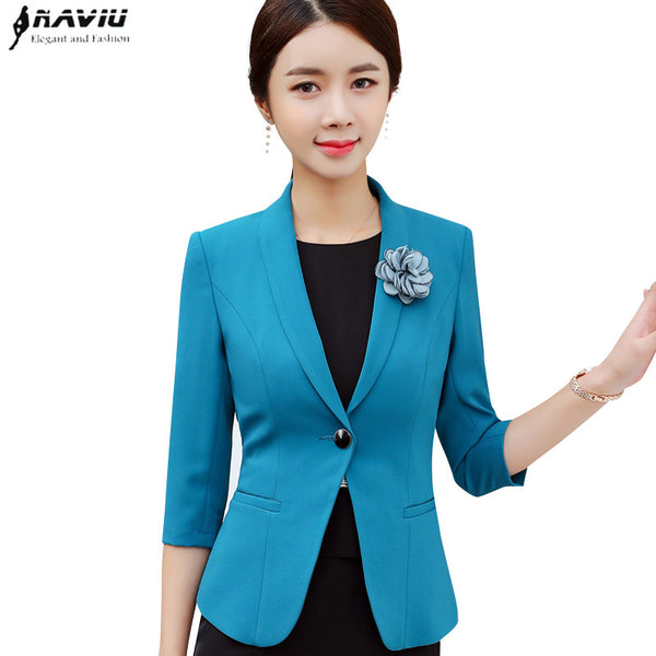 Abrigo Mujer Women Formal Blazer OL Slim Half Sleeve Jacket Business Office Ladies Jaqueta Feminina