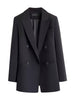 Acetate Black Blazer Women 2023  Solid Lapel Blazers Elegant Vintage Casual Loose Coat Jacket Goth High Street Office Lady Tops
