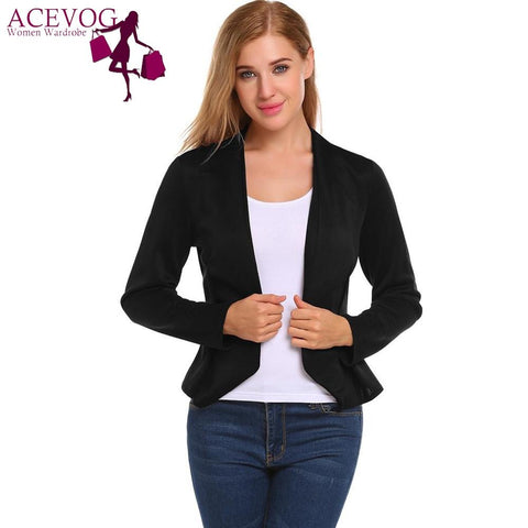 Slim Fit Casual  Women Blazer Jacket V-Neck Long Sleeve Open Front Solid Fashion Blazer Feminino Ladies Coat jackets