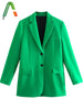 Adherebling 2023  Women's Suit Blazer Autumn Green Single Breasted Long Sleeve Button Female Traf Jacket Outerwear