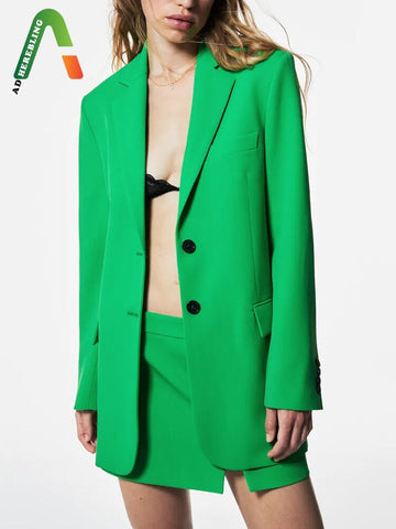 Adherebling 2023  Women's Suit Blazer Autumn Green Single Breasted Long Sleeve Button Female Traf Jacket Outerwear