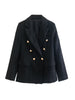 Adherebling 2023 Autumn Women Blazers Traf Long Sleeve Ornate Buttons Tweed Slim Jacket Female Chic Elegant Thick Coats Black