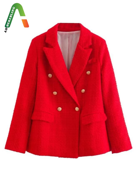 Adherebling 2023 Autumn Women Blazers Traf Long Sleeve Ornate Buttons Tweed Slim Jacket Female Chic Elegant Thick Coats Black