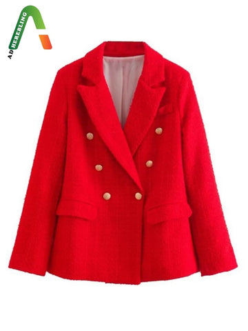 Adherebling 2023 Autumn Women Blazers Traf Long Sleeve Ornate Buttons Tweed Slim Jacket Female Chic Elegant Thick Coats Black