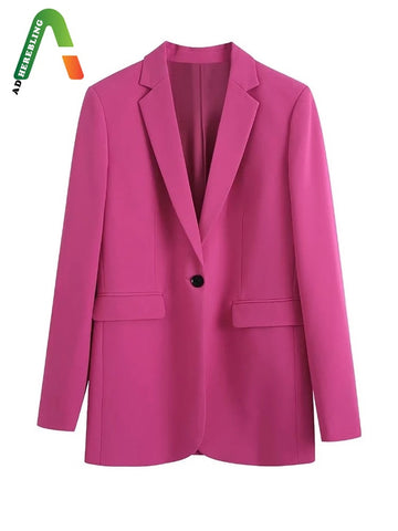 Adherebling 2023 Casual Traf Woman Blazer Office Lady Single Button Long Sleeve Jacket Pink Coat Chic Elegant