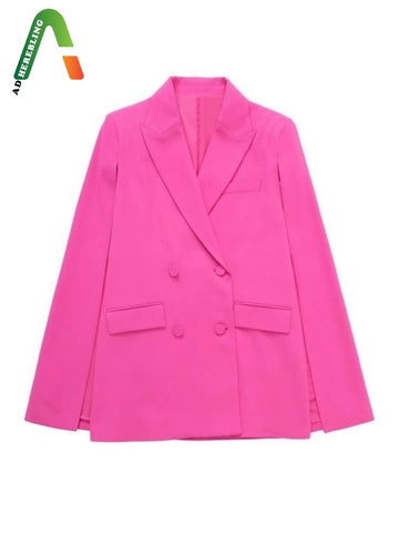 Adherebling  2023 Spring Woman Traf Jacket Notched Collar Sleeveless Double Breasted Cloak Blazer Pink Cape Coat Chic Top