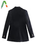 Adherebling  Woman Casual Traf Jacket Spring Notched Collar Double Breasted OL Style Straight Blazers Long Black Coats Tops