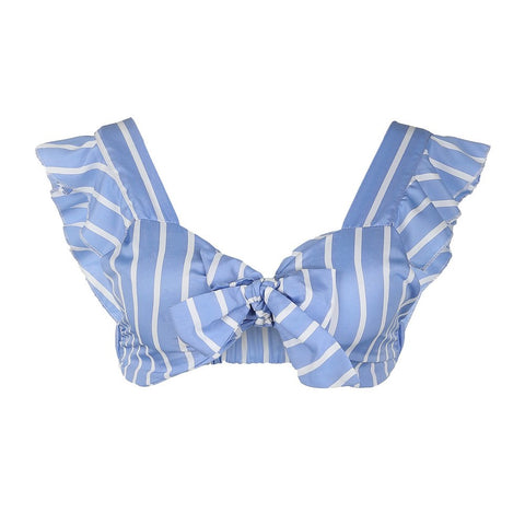 Casual Elastic Tie Up Bow Crop Top Women Ruffles Striped Print Stretch Tank Sexy Camis Tops 2022 Summer Beach Top