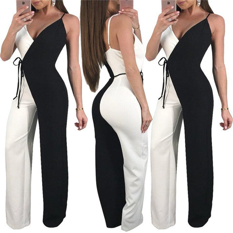 Party Rompers Womens Jumpsuit Casual Patchwork Jumpsuit Elegant Ladies Wide Leg Jumpsuits Clubwear Sexy Overalls 4 color