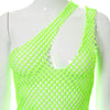 Adogirl Sexy Mesh Hollow Out Women Dresses Casaul Club Party Night Outwear See Through Neon Color One Shoulder Slim Midi Dress