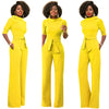 Solid Stand Collar Half Sleeve Casual Jumpsuits with Sashes Office Lady One Piece Wide Leg Pants Women Rompers Overalls