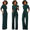 Solid Stand Collar Half Sleeve Casual Jumpsuits with Sashes Office Lady One Piece Wide Leg Pants Women Rompers Overalls