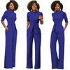 Solid Stand Collar Half Sleeve Casual Jumpsuits with Sashes Office Lady One Piece Wide Leg Pants Women Rompers Overalls