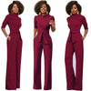 Solid Stand Collar Half Sleeve Casual Jumpsuits with Sashes Office Lady One Piece Wide Leg Pants Women Rompers Overalls
