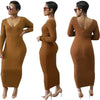 White/Black/Brown Long Sleeve Ankle Length Long Pencil Cotton Autumn Basic Dresses Winter Maxi Straight Dresses Vestidos