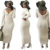 White/Black/Brown Long Sleeve Ankle Length Long Pencil Cotton Autumn Basic Dresses Winter Maxi Straight Dresses Vestidos