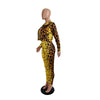 Adogirl Yellow Leopard Print Women Two Piece Set Long Sleeve Short Jacket Coat Top Spaghetti Straps Jumpsuit Sexy Suit