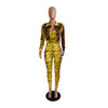 Adogirl Yellow Leopard Print Women Two Piece Set Long Sleeve Short Jacket Coat Top Spaghetti Straps Jumpsuit Sexy Suit