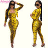 Adogirl Yellow Leopard Print Women Two Piece Set Long Sleeve Short Jacket Coat Top Spaghetti Straps Jumpsuit Sexy Suit