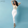 New Black White Jumpsuits Celebrity Party Women Long Jumpsuit Sexy Button Lace Up Club Rompers Bodysuit Clubwear