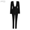 New Black Woman Jumpsuits Rompers Sexy Deep V Neck  Backless Bodysuit Hollow Out Celebrity Party Club Long Jumpsuits