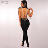 2022 New Summer Women Jumpsuit Elegant Beads Sexy Backless Sleeveless Chain Celebrity Night Club Party Jumpsuits Rompers