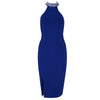 New Women Bandage Dress Luxury Celebrity Evening Party Dresses Sleeveless Split Halter Diamonds Black Dress Vestidos