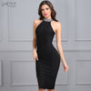 New Women Bandage Dress Luxury Celebrity Evening Party Dresses Sleeveless Split Halter Diamonds Black Dress Vestidos