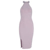 New Women Bandage Dress Luxury Celebrity Evening Party Dresses Sleeveless Split Halter Diamonds Black Dress Vestidos