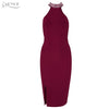 New Women Bandage Dress Luxury Celebrity Evening Party Dresses Sleeveless Split Halter Diamonds Black Dress Vestidos