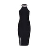 New Women Bandage Dress Luxury Celebrity Evening Party Dresses Sleeveless Split Halter Diamonds Black Dress Vestidos
