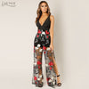New Women Bandage Jumpsuit Embroidered Lace Black Sexy V Neck Mesh Club Celebrity Evening Party Long Jumpsuit Vestido