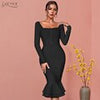 Adyce 2023 Autumn Winter Women Apricot Bodycon Bandage Dress Sexy Mermaid Long Sleeve Lady Club Celebrity Runway Party Dress