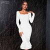 Adyce 2023 Autumn Winter Women Apricot Bodycon Bandage Dress Sexy Mermaid Long Sleeve Lady Club Celebrity Runway Party Dress