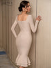 Adyce 2023 Autumn Winter Women Apricot Bodycon Bandage Dress Sexy Mermaid Long Sleeve Lady Club Celebrity Runway Party Dress