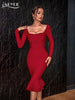 Adyce 2023 Autumn Winter Women Apricot Bodycon Bandage Dress Sexy Mermaid Long Sleeve Lady Club Celebrity Runway Party Dress