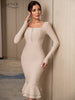 Adyce 2023 Autumn Winter Women Apricot Bodycon Bandage Dress Sexy Mermaid Long Sleeve Lady Club Celebrity Runway Party Dress
