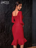 Adyce 2023 Autumn Winter Women Apricot Bodycon Bandage Dress Sexy Mermaid Long Sleeve Lady Club Celebrity Runway Party Dress